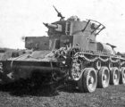 Т-29 с пушкой ПС-3 на испытаниях в движении на одной гусенице. 1936. Вид спереди справа